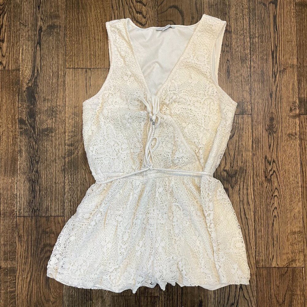 American Eagle Outfitters Ivory Crochet Lace Cutout Romper Medium Boho Festival
